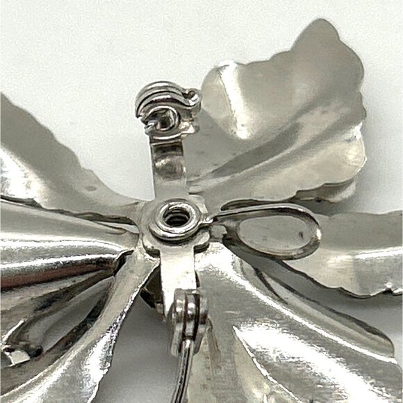 Vintage Silve Tone Brooch & Pendant Orchid With Purple & Clear Rhinestones - Picture 9 of 11